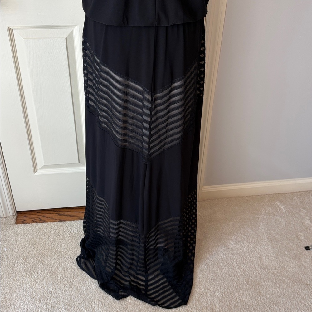London Times Maxi High Neck Halter Sleeveless Black Chevrons Dress size 12 - Picture 9 of 10